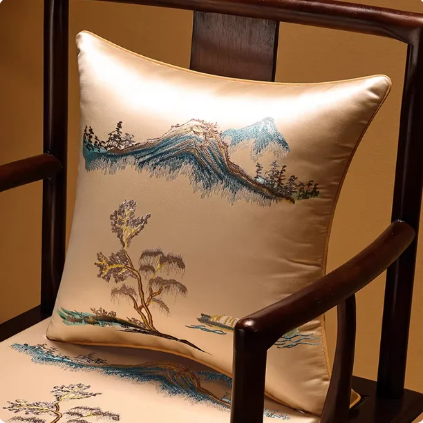 High-end Embroidered Silk Mountain Peak Square Home Sofa Decorative Pillow Case 4 Colors No Insert 45x45cm Pillow Cover