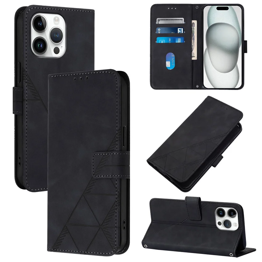 Skin Feel Line Leather Phone Case For Samsung Galaxy S24 S23 S22 S21 S20 Ultra FE S10 E S9 S8 Plus Flip Wallet Card Solt Cover