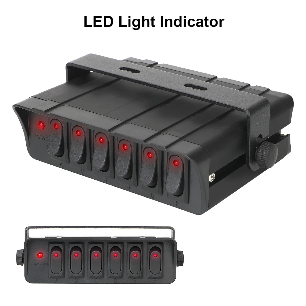 

6-клавишный кулисный переключатель 12-24 В, 20 А, панель переключателей панели контроллера со светодиодным индикатором для автомобилей, транспортных средств, караванов