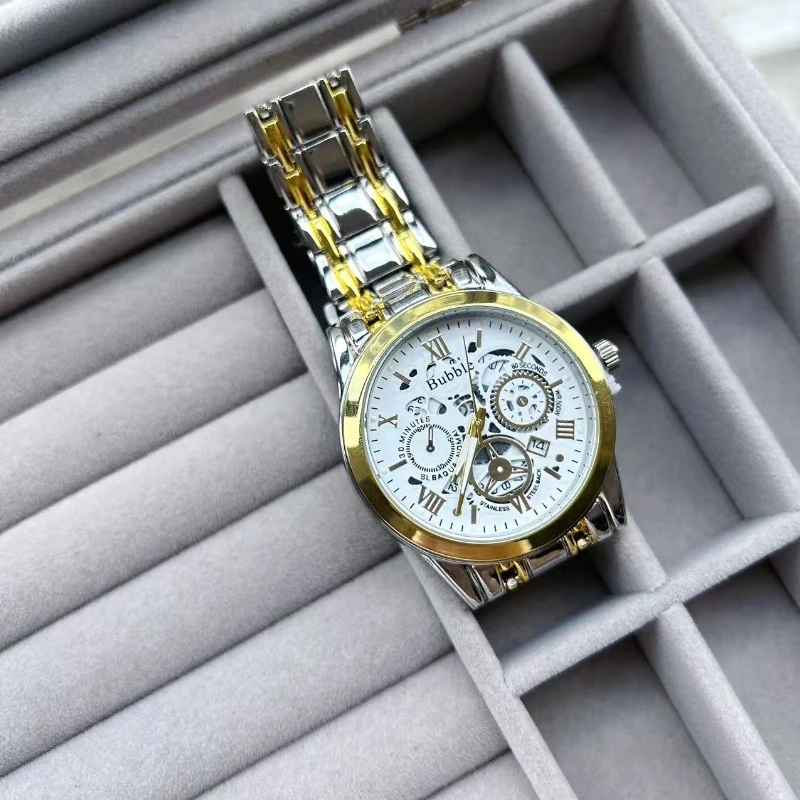 Men's Watch, Classic Fashion Ultra-Thin Luminous Double Calendar Steel Belt Quartz Watch