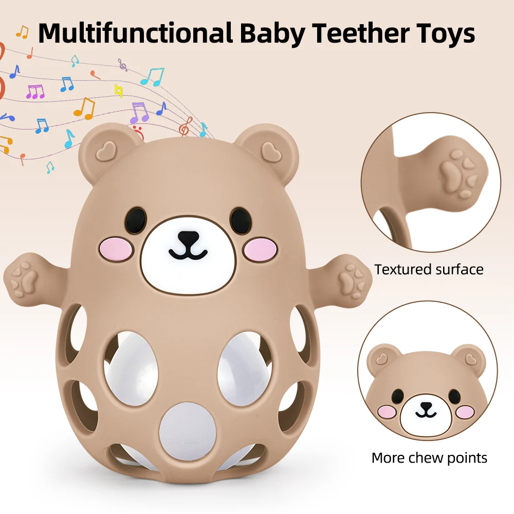 TYRY.HU Campanello che suona Guanti per massaggiagengive per bambini Simpatico giocattolo per massaggiagengive a forma di orso Cura in silicone Molare Anti-mangiare la mano ​ Giocattolo educativo per bambini