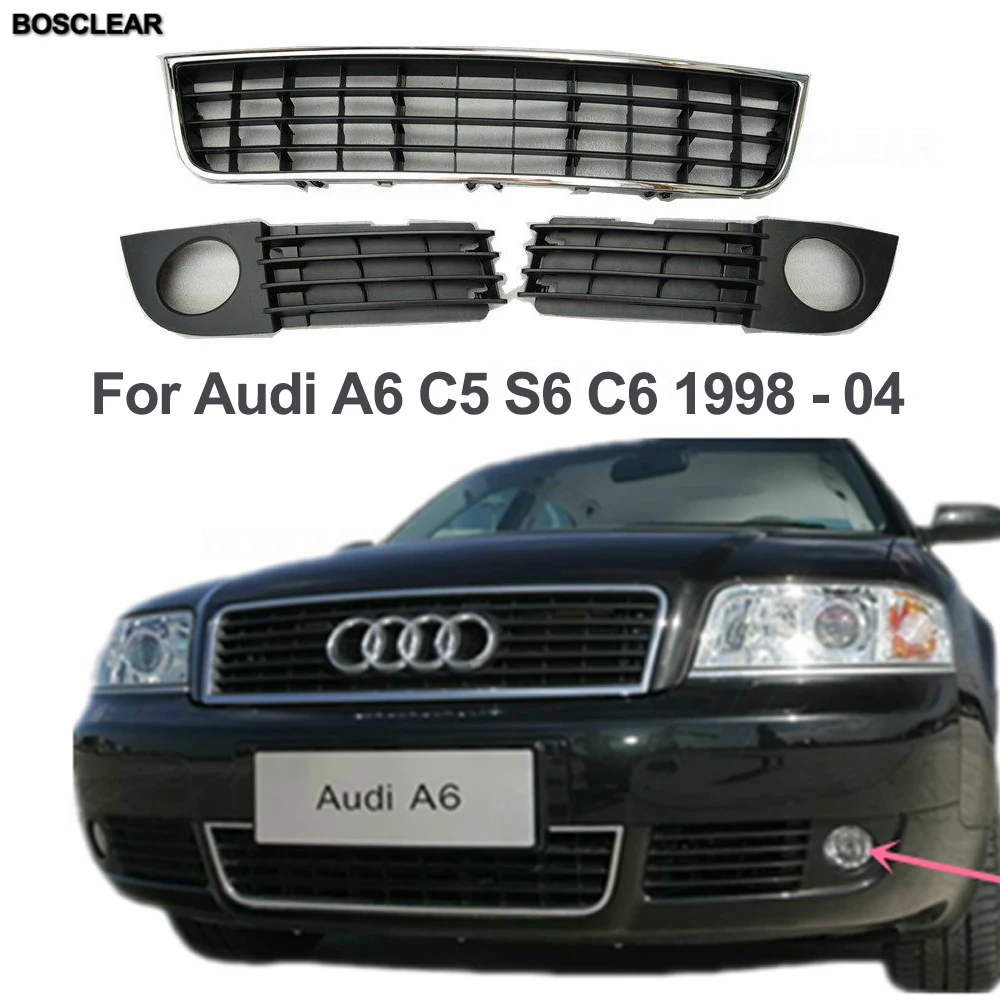 Fog Light Cover Frame Grille Ventilation Matching Lamp Shell Front Bumper For Audi A6 C5 S6 C6 1998 99 2000-04 4B0 941 699C/700C