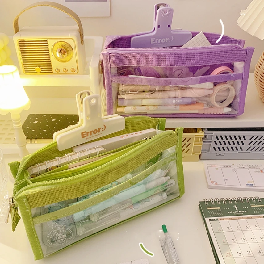 Pencil Case Estuche Back To School Accessories Supplies 6 Layer Transparent Pencilscases Girls Bags Trousse 2023 New Big Pouch