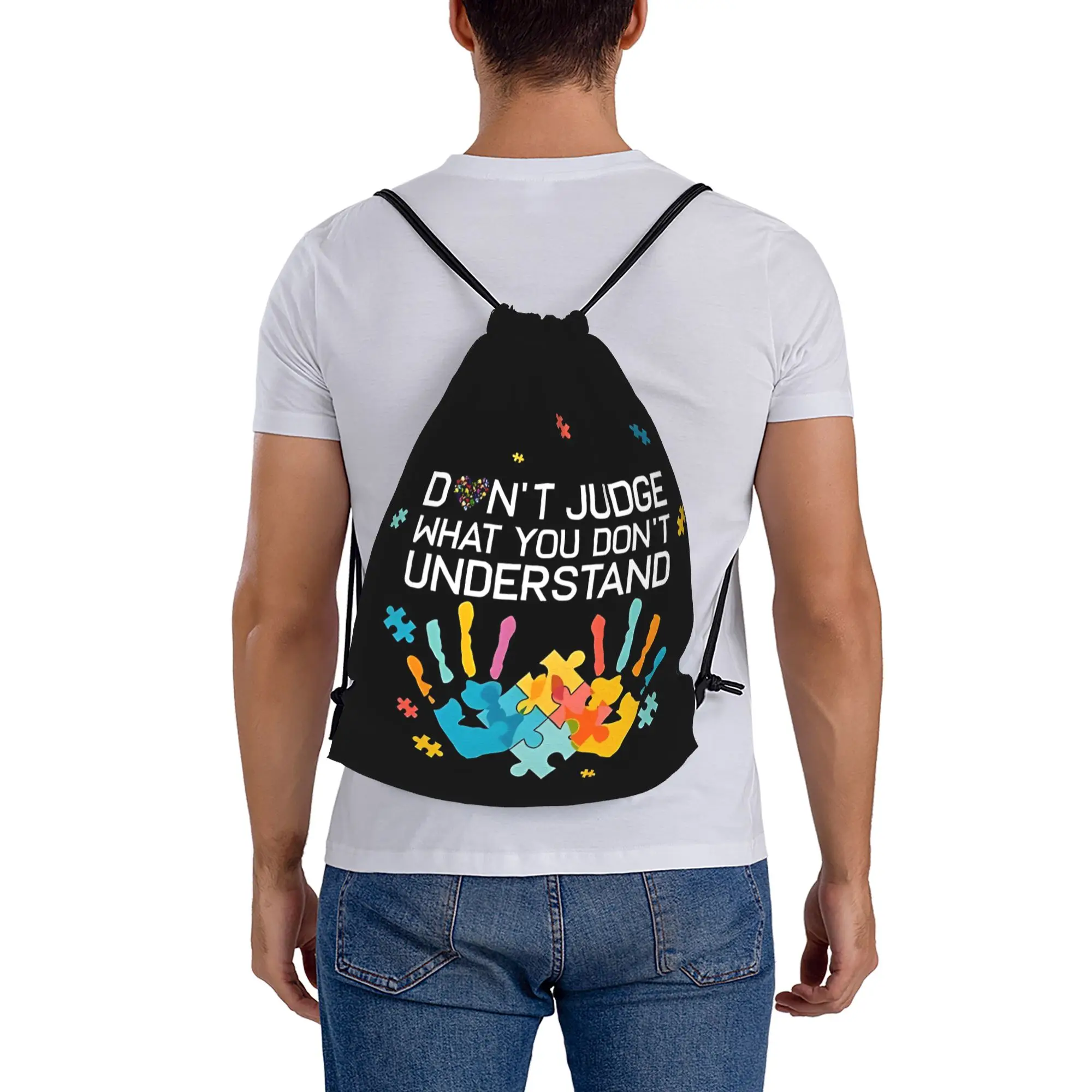 Don't Judge What You Don't Understand Autism Mom  Dad  Drawstring Bags Hiking Unisex Storage Organize Bundle Pocket Rope Bag