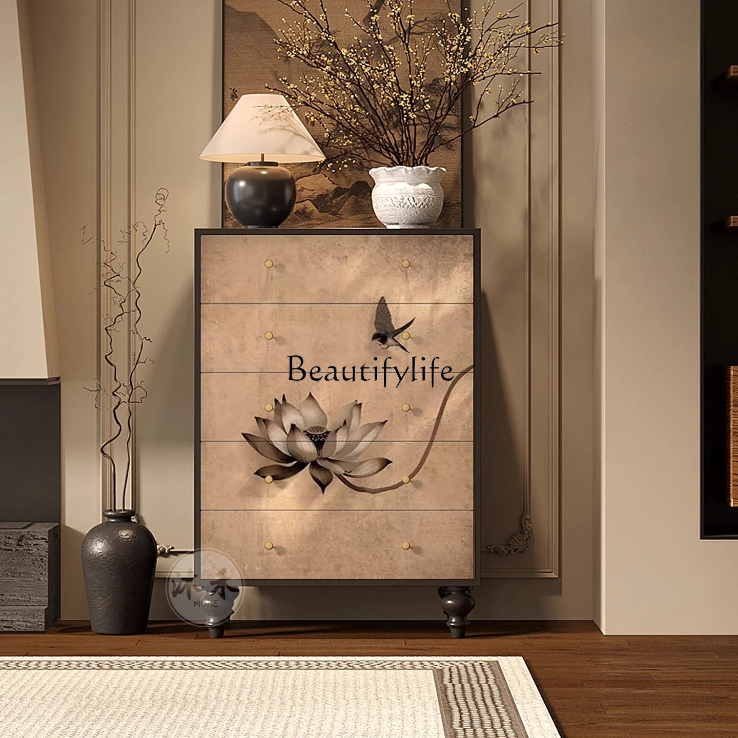 

Medieval wabi-sabi wind chest cabinet household large-capacity high-end locker living room storage