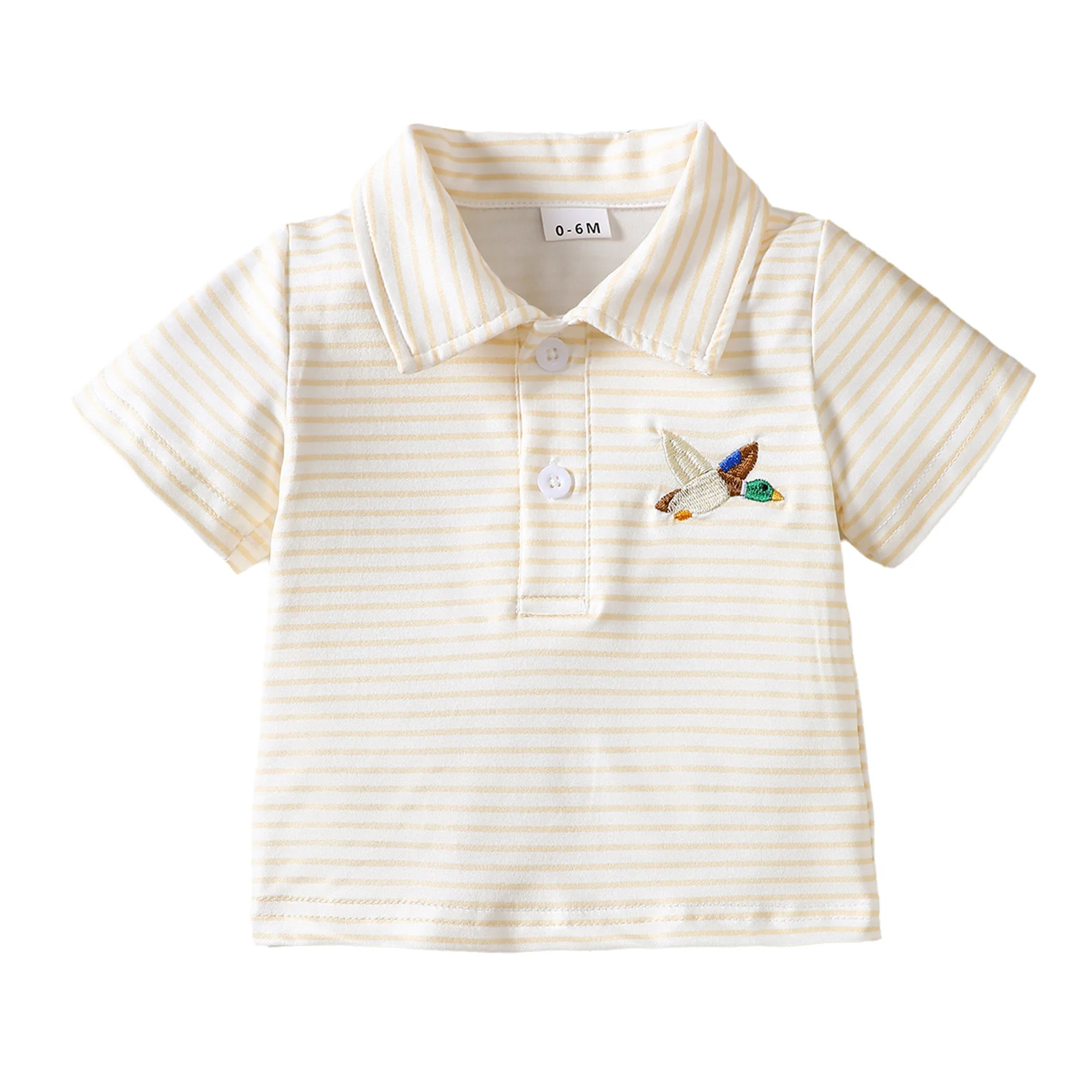 

Toddler Boys Striped Lapel T-Shirt - Short Sleeve Button Down Top with Cute Embroidery for Infant Summer Casual School Outfits