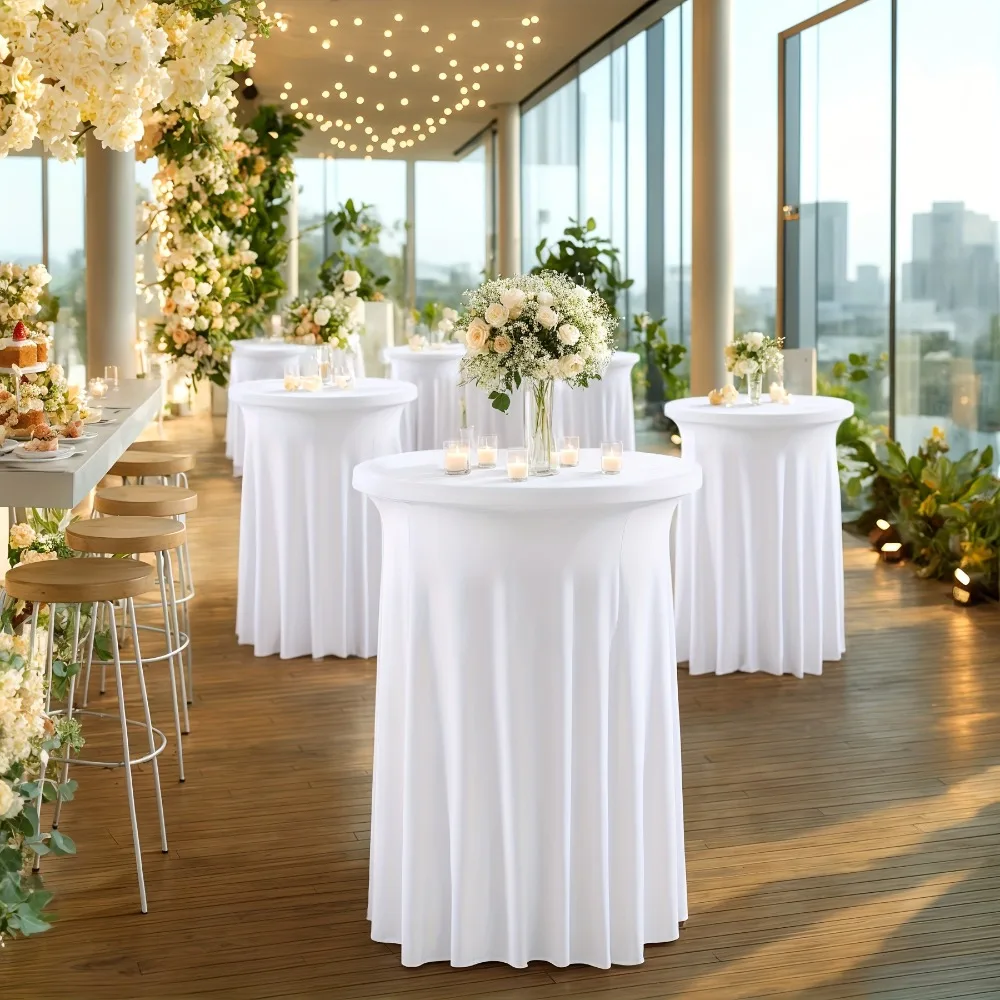 

Solid Color Height Stretch Round Tablecloth Long Drape Elastic Bar Table Cover Decorative Dustproof Conference Table Skirt