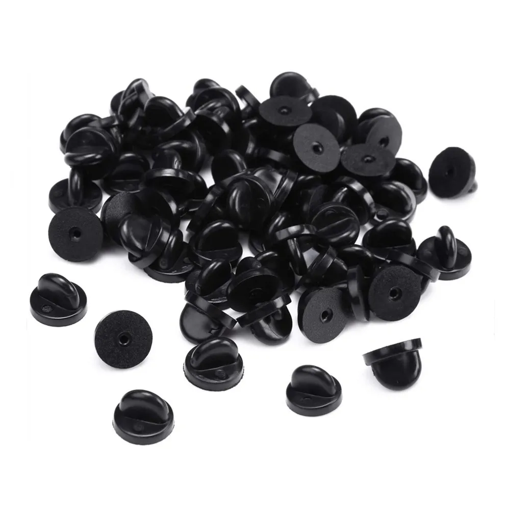 50/100/200 szt. Czarne gumowe zatrzaski do broszek, klipsy do odznak, uchwyty do naszywek, zapięcia do samodzielnego tworzenia biżuterii, części zamienne