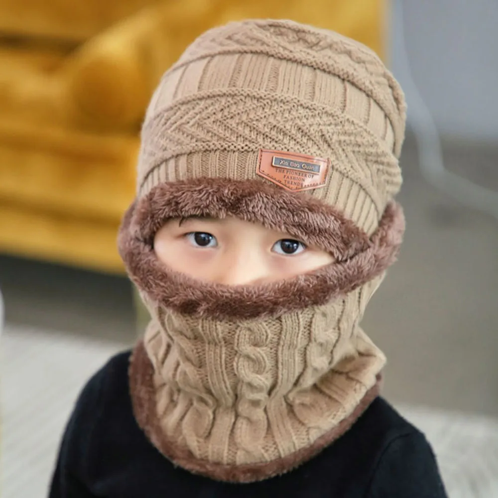 Kids Winter Beanie Hat Scarf Set Fleece Lined Hat Woolen Scarf Warm Knit Thick Hat For Boys And Girls