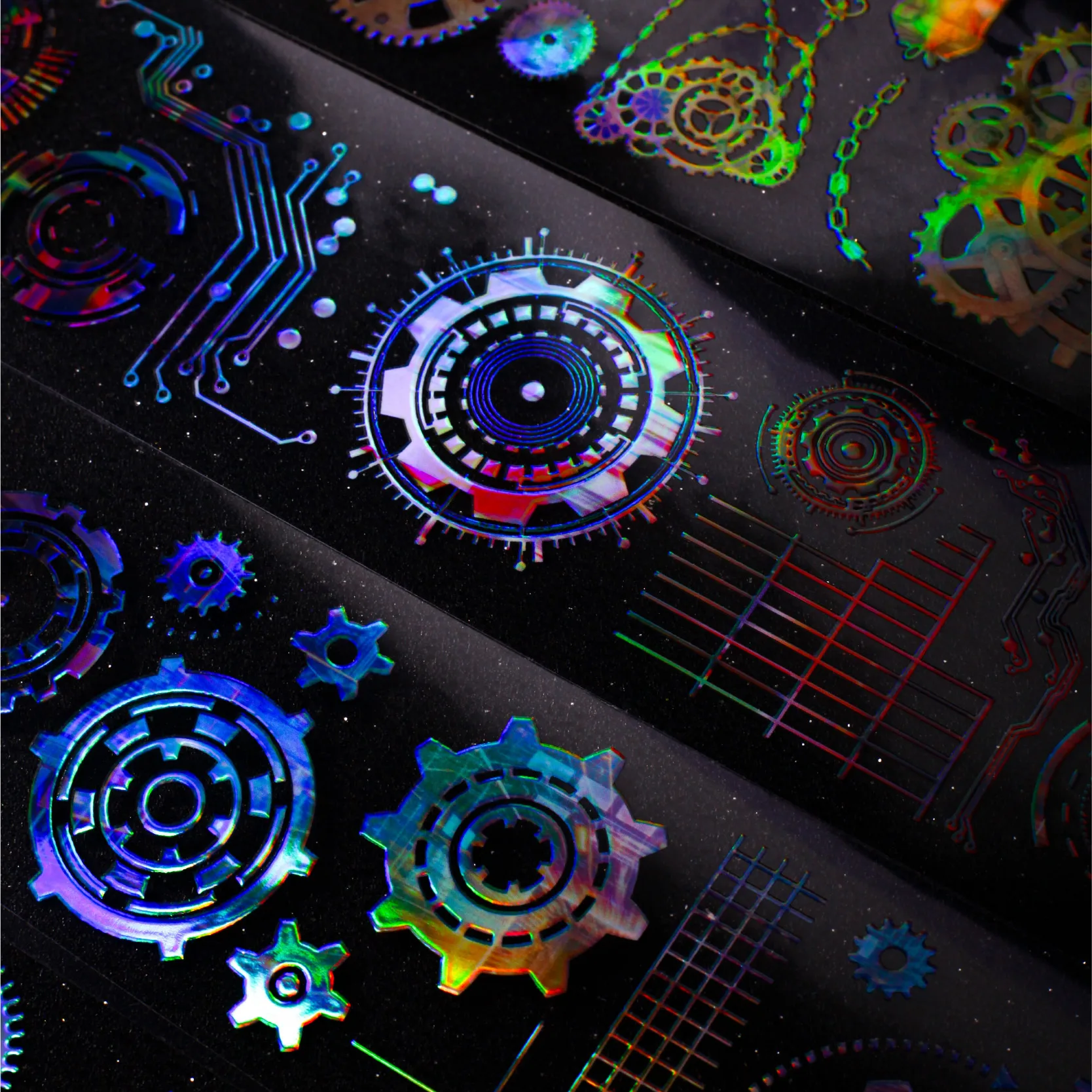 1 Rolle Rainbow Gear PET-Klebeband für Scrapbooking, Tagebuch, DIY-Dekoration, Handyhülle, Laptop, Collage-Kunstbedarf