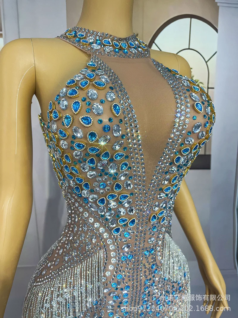 Heavy Industry Luxury Tassel Blue Enchantress Celebrity Birthday Light Luxury Dress Company Annual Meeting Elegant Evening Dress