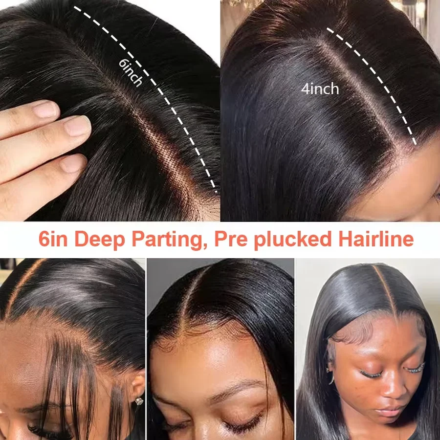 Glueless 250% 2x6 HD Transparent Lace Closure Wigs 34in 32in Loose Wave Preplucked Human Hair Wear & Go Bleached Knots For Women