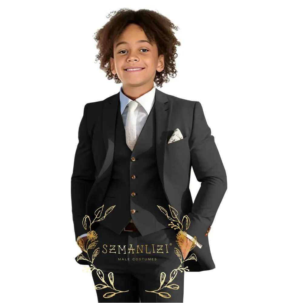 

Black Boy's Suit Slim Fit Wedding Tuxedo 3-piece Set Children's Suit From 2-16 Years Old Wedding Holiday Celebration Suit