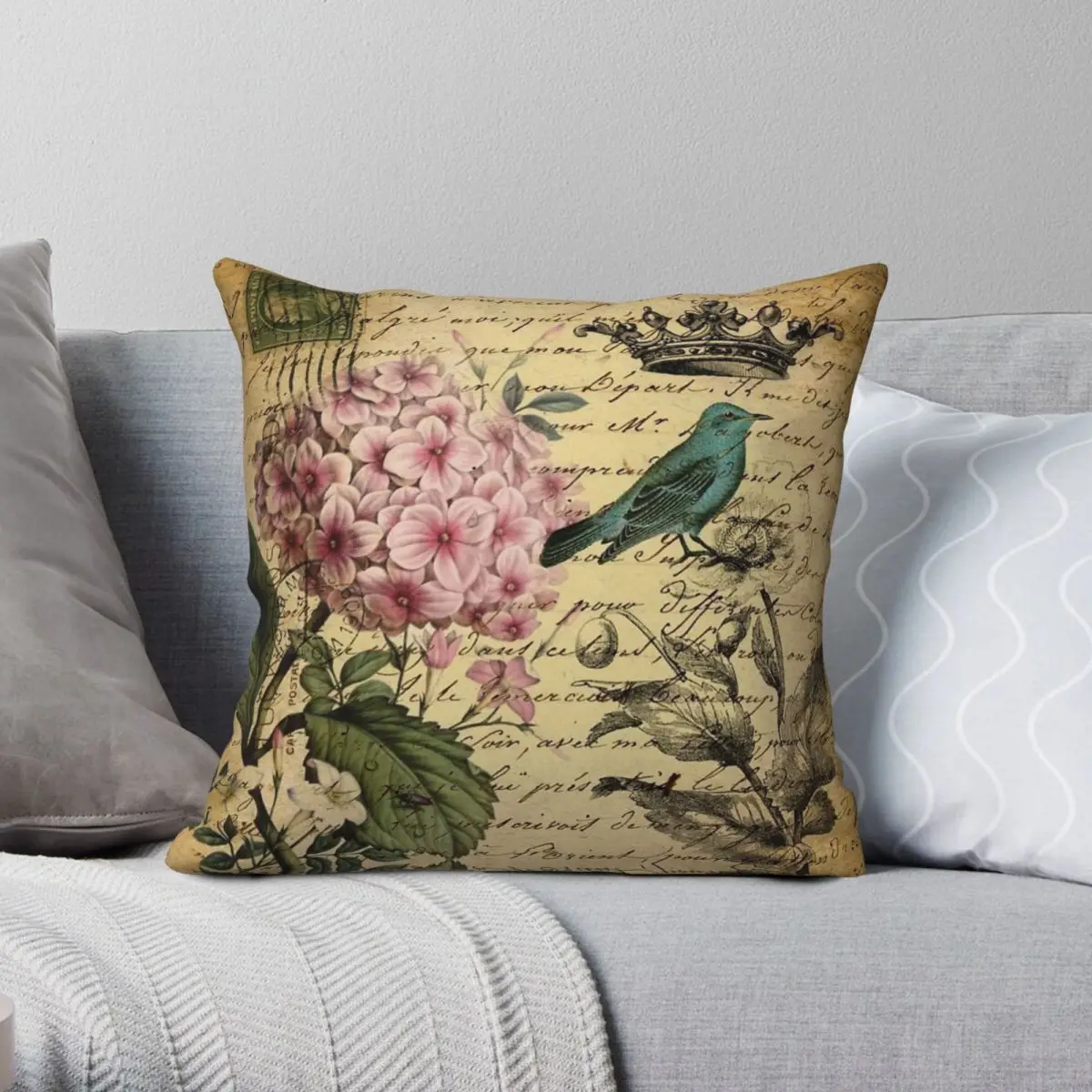 Cottagecore Paris Hydrangea Floral Square Pillowcase Polyester Linen Velvet Pattern Zip Throw Pillow Case Home Cushion Cover