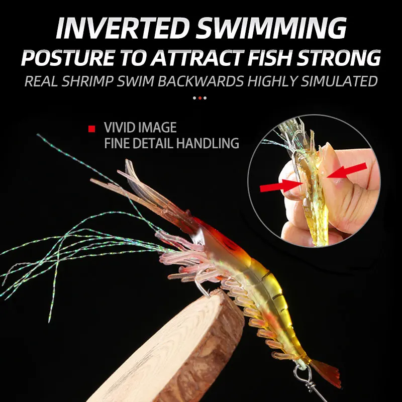 2PCS Built-in Hook Bait Shrimp Kit Luminous Shrimp Lure Soft Plastic Fishing Sabiki Silicon Shrimp Bait Fishing Bait