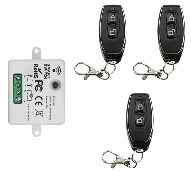 433Mhz Wireless Remote Control Switch 10A AC 110V 220V Mini RF Relay Receiver Transmitter for Pumps Light Lamp LED Fan