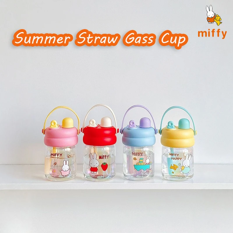 

500ml Miffy Straw Glass Cup Summer Cartoon Portable Double Drinking Bottle High Quality Tumbler Cute Anime Accessories Girl Gift
