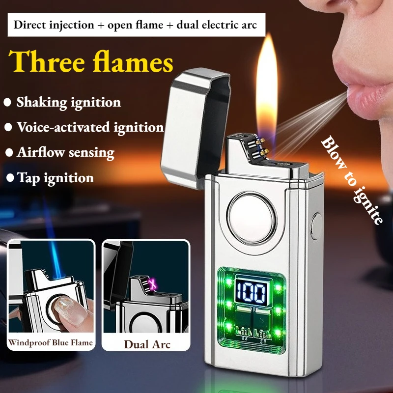 

2026 New Smart Dual Fuel Lighter - Dual Flame Arc | Voice-Activated Multi-Ignition Smart Display Alloy Body Cool Light Stylish
