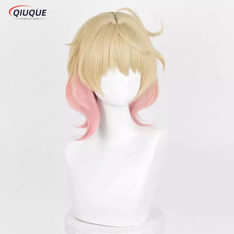 Emilie Cosplay Wig Yellow Pink Hair Fontaine Roses and Muskets Perfume Designer Fiber Hair+Wig Cap