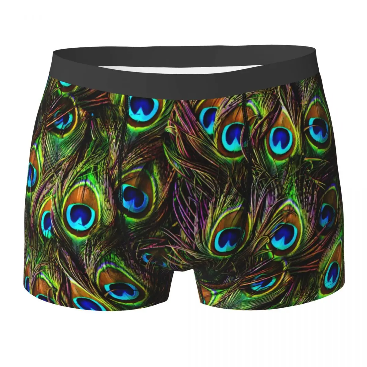 Peacock Feather Underwear Animal Print Classic Underpants Printed Boxer Brief 3D Pouch Males Plus Size Trunk