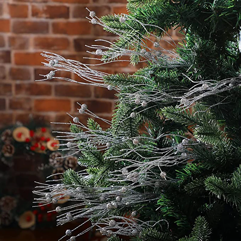 

12pc Gold Silver Glitter Branches Merry Christmas DIY Christmas Tree Wreath Ornaments Xmas Home Party Decor New Year Gift