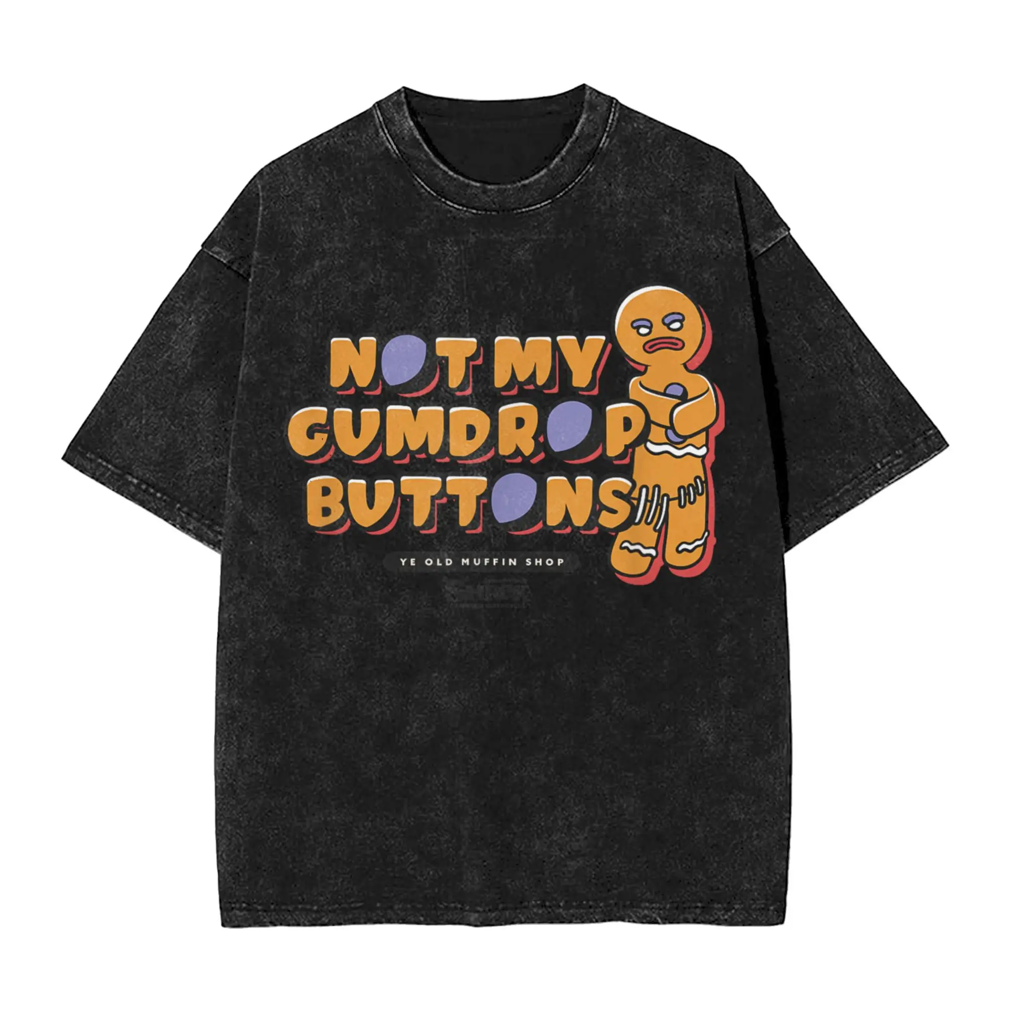 Camiseta lavada de gran tamaño Shrek Gingy Not My Gumdrop botones camisetas sueltas camiseta Hippie para hombre verano clásico Casual Tops