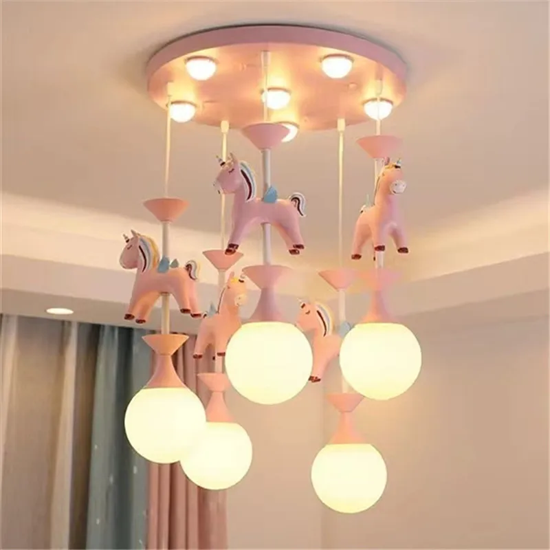 

Modern Designer Creative Horse Shape Ceiling Chandelier for Dining Room Girl Bedroom Kindergarten Home Decoration