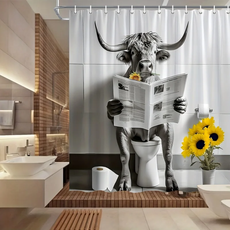 Interesting Shower Funny Cow Reading Newspaper in the Bathroom Sunflower Flower Bathroom Decoration Bathroom Home Accessories wi