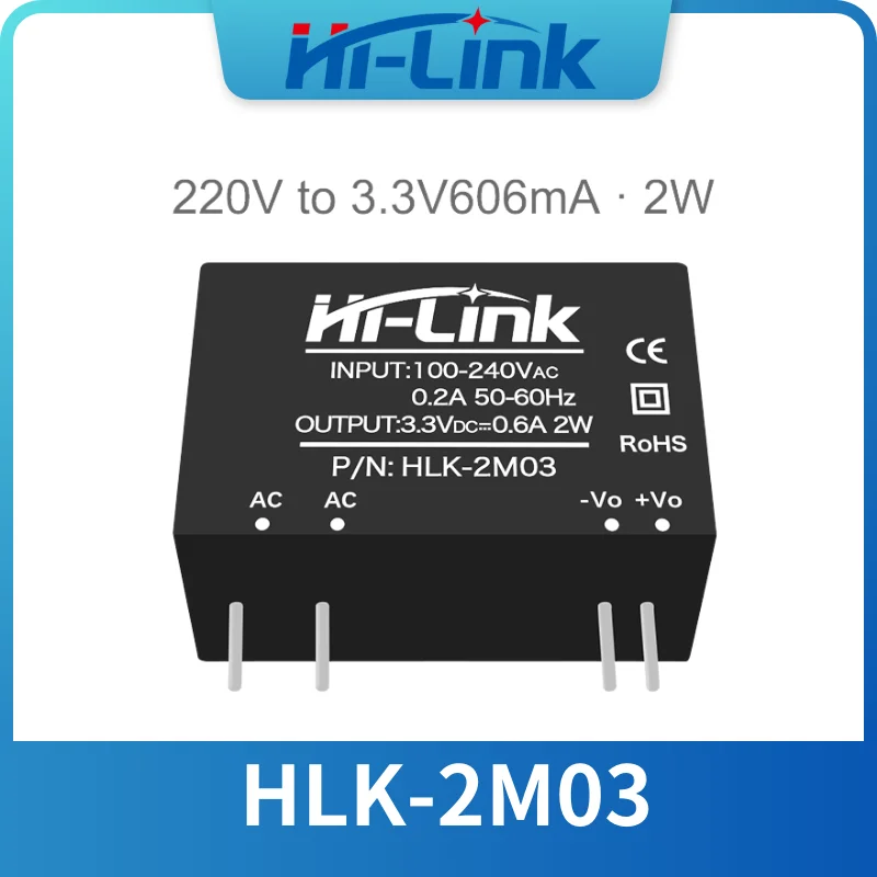 

Free Shipping 5pcs/lot HLK-2M03 2W 220V to 3.3V Smart Home Switch Hight Efficiency Step Down AC DC Module