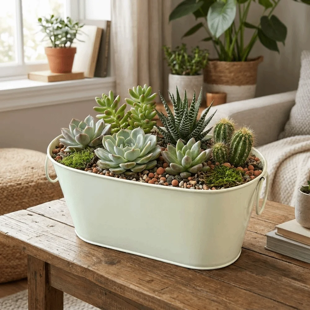 Simple Rustic Iron Flower Pot with Drainage with Handle Flower Container Vintage Plant Pot Indoor