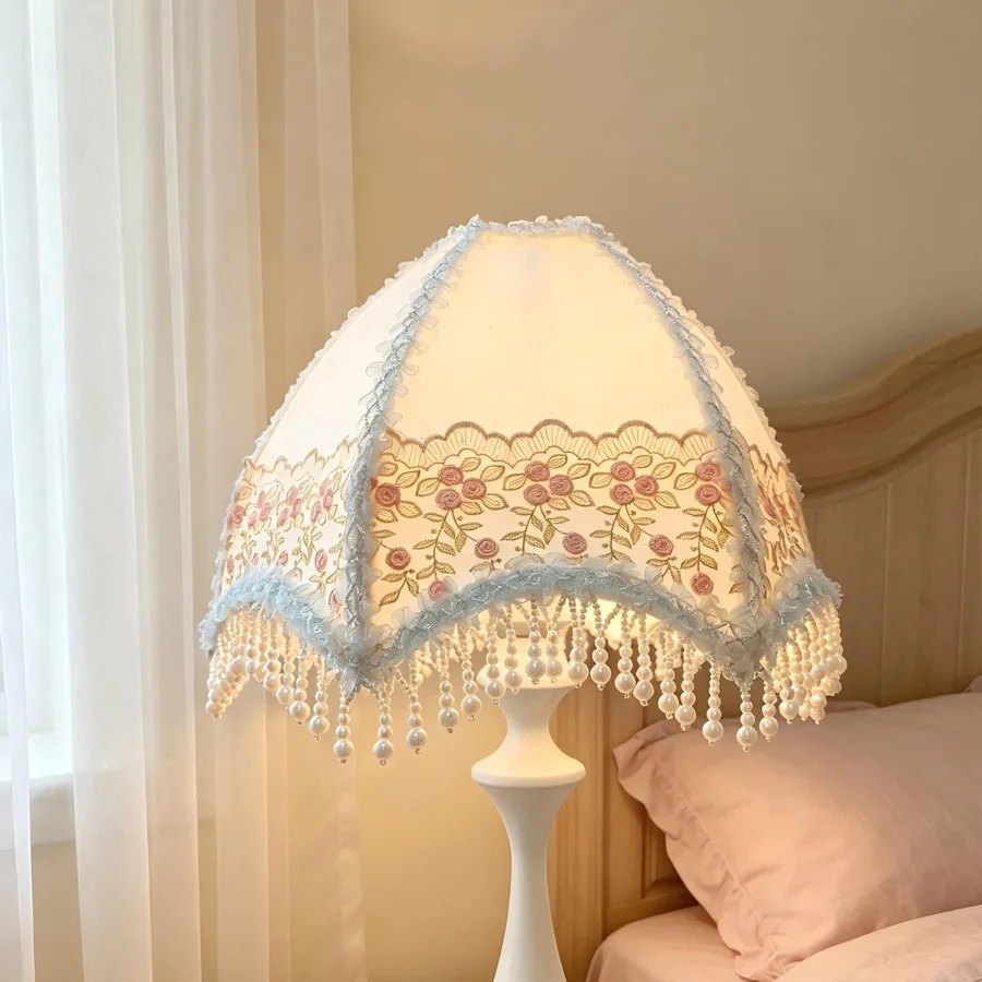 exquisite-rose-embroidery-lampshade-with-pearl-tassel-e27-light-socket-table-lamp-universal-accessory