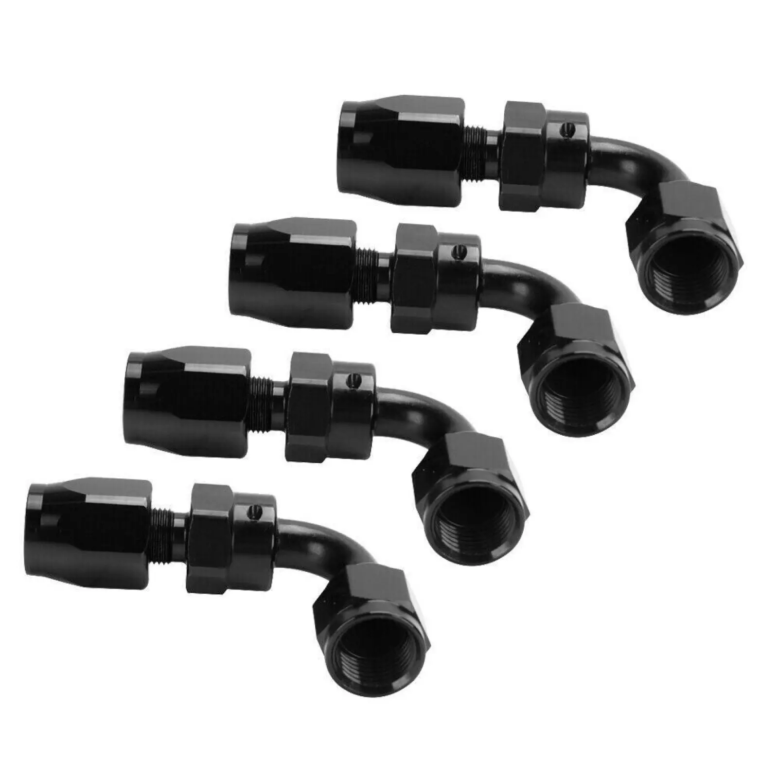4pcs Black Aluminum Straight 90 Degree AN-6 Type Swivel Hose End Fitting Adapter Oil Cooler Fuel Line Oil Hose Racing Accessory