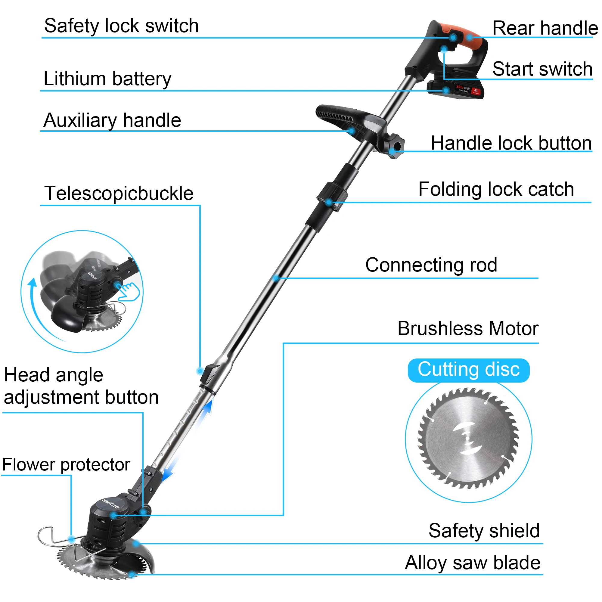Tosaerba elettrico Weed Wacker tagliaerba pieghevole batteria al litio sarchiatrice Cordless Garden curte pieghevole regolabile