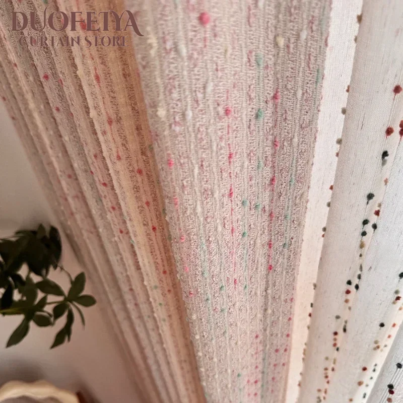 

Cute Woolen-feel Colorful Beans Decoration Childish Chenille Curtains for Living Room Bedroom Dining Warm Colors Custom Size