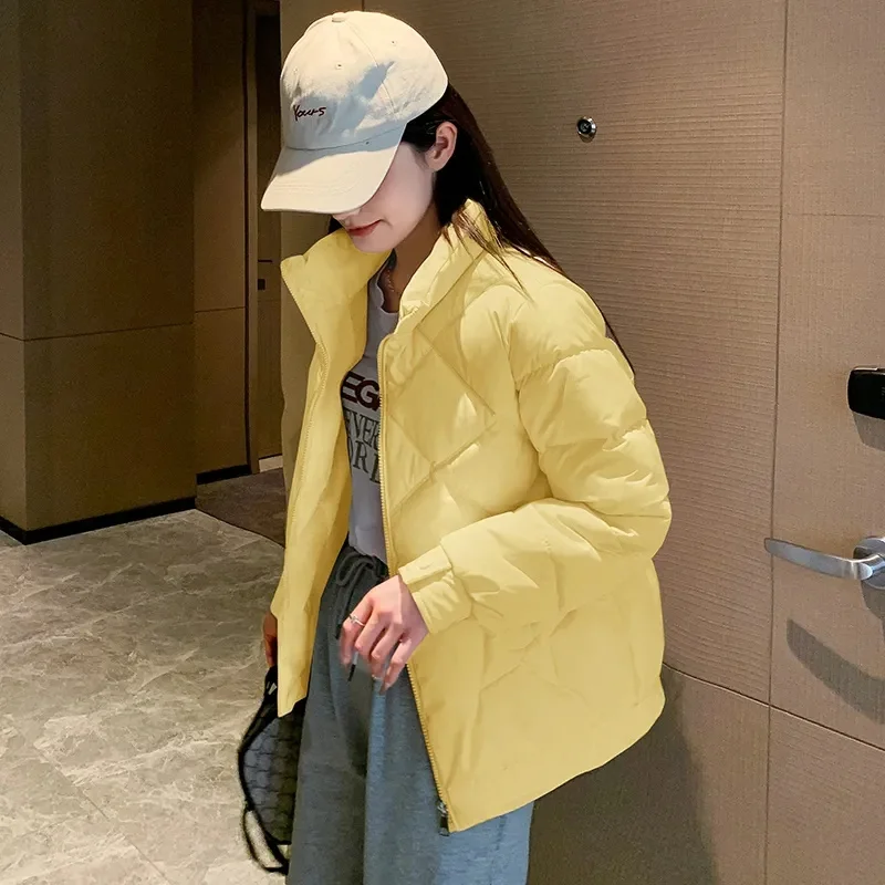 

Winter New Women Cotton Jacket Warm Thicken Stand Collar Short Parkas Korean Fashion Solid Color Casual Loose Female Outerwear