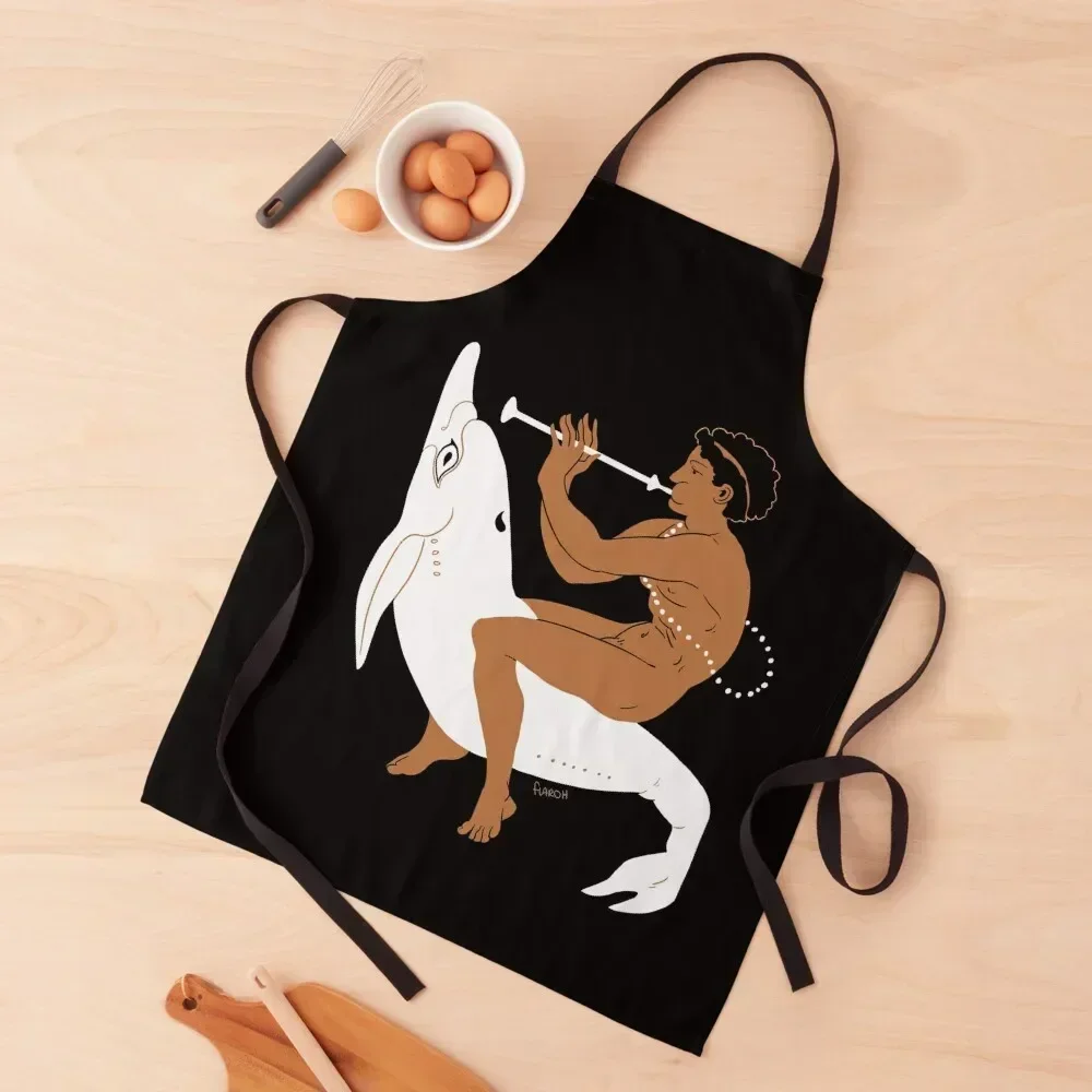

Etruscan Youth Riding Dolphin Apron Men gift Kitchen on the wall for women with pocket Restaurant Kitchen Equipment Apron