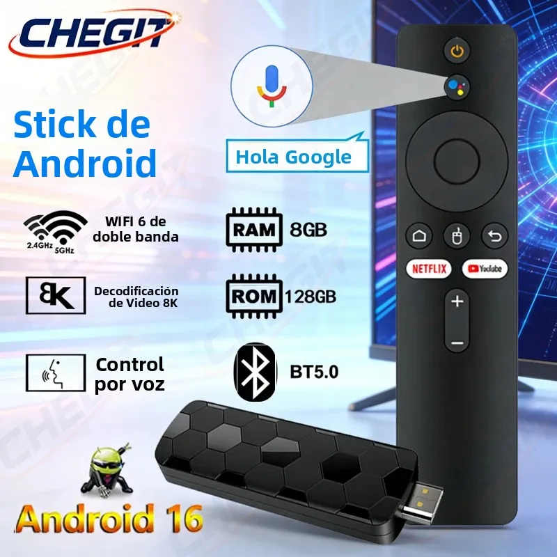 TV Stick Android 16 8K 8GB+128GB