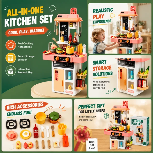 52-Piece Kitchen Toy Set, Educational Toys with Sound and Light Effects, Equipped with Various Realistic Kitchen Tools, Perfect for Parent-Child Interaction, Role-Playing Activities, and Holiday Gifts. 3