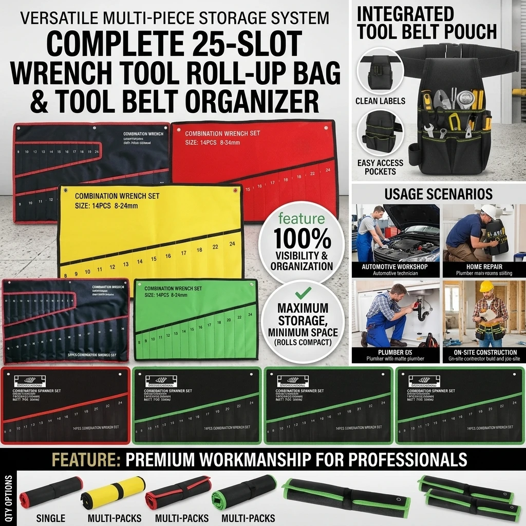1/2/3/4/5PCS 25 Slots Wrench Storage Roll Up Bag Portable Heavy Duty 6-32mm Woven Tool Organizer Pouch Tool Storage Bag