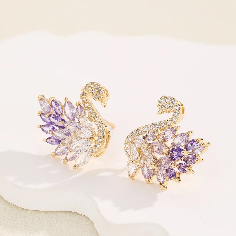 Light Luxury Goddess Style Swan Colored Earrings, Micro-paved Zircon Earrings, Fashionable And Versatile Long Earrings