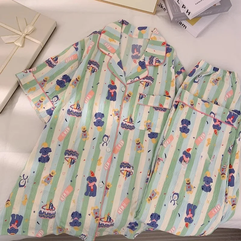 

Пижамы для пар с рисунком собаки, летние длинные брюки ort Sve, повседневная домашняя одежда, комплект футболок, женский комплект из хлопчатобумажной ткани