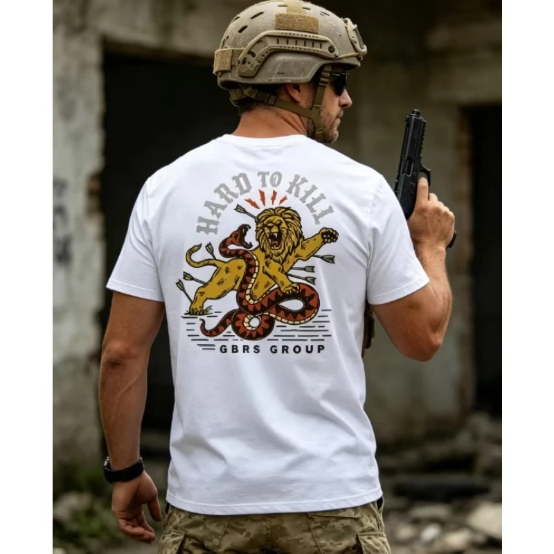 Family Matching T‑Shirt White Vintage Tattoo‑Style Lion Fighting Snake Curved Retro Font Arrow Lightning Large Back Streetwear