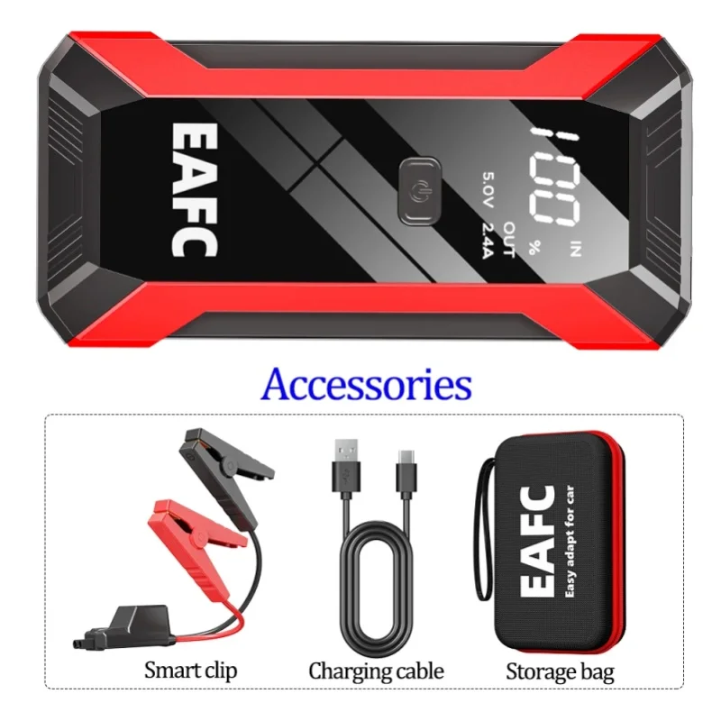 EAFC 2000A Peak Jump Starter 10000mAh, 12V Auto-Batterie-Starthilfegerät mit Nullspannungsstart, multifunktionale tragbare Powerbank mit Notfall-LED-Taschenlampe
