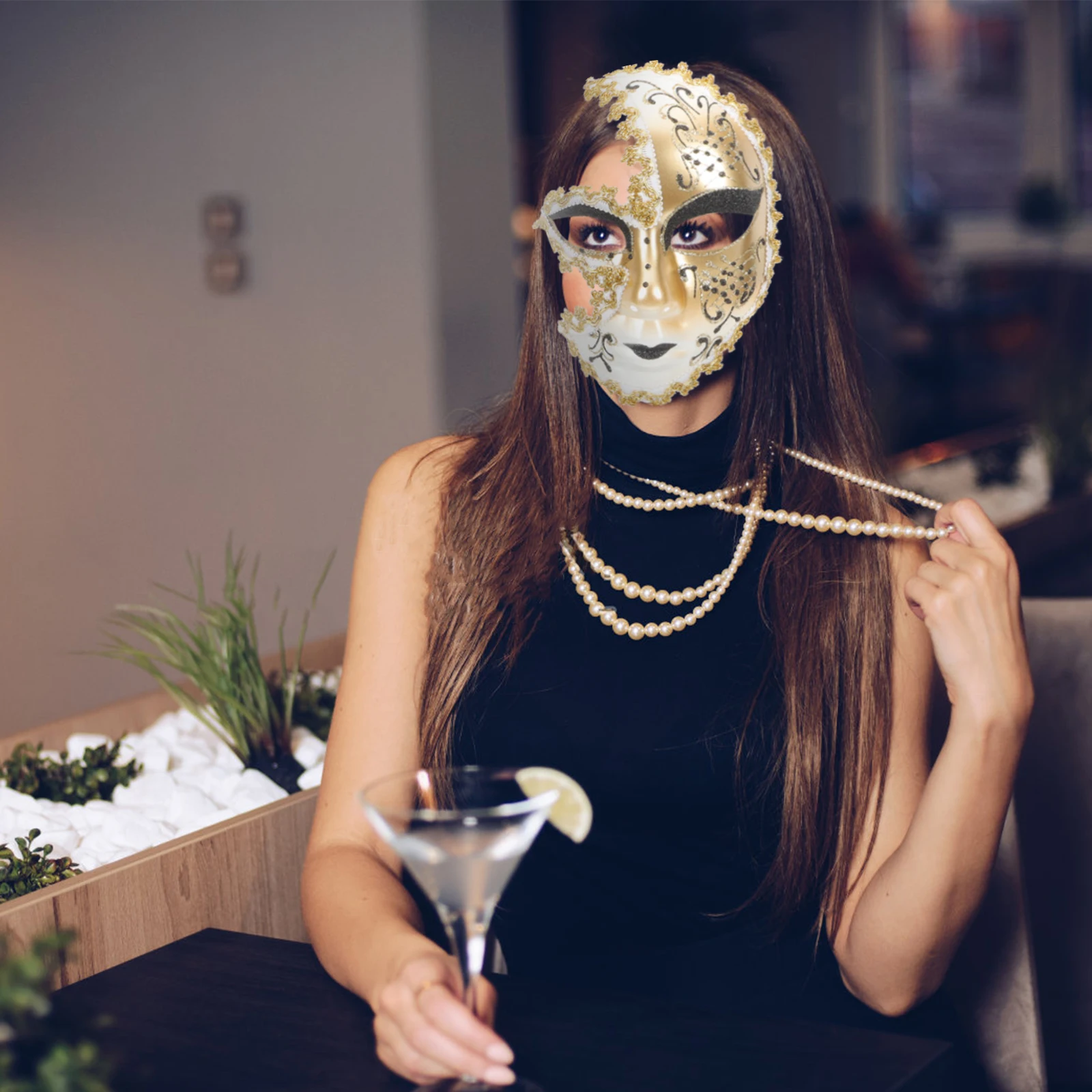 

Handheld Venetian Mask for Women Masquerade Party Costume Accessory Half Face Festival Decor Halloween Role Play Stage Use