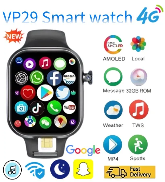 

Смарт-часы Next Generation VP29 4G, полная сеть, Android 2,29 дюйма, вращающаяся камера, SIM-карта, GPS, WIFI, NFC, Google Play