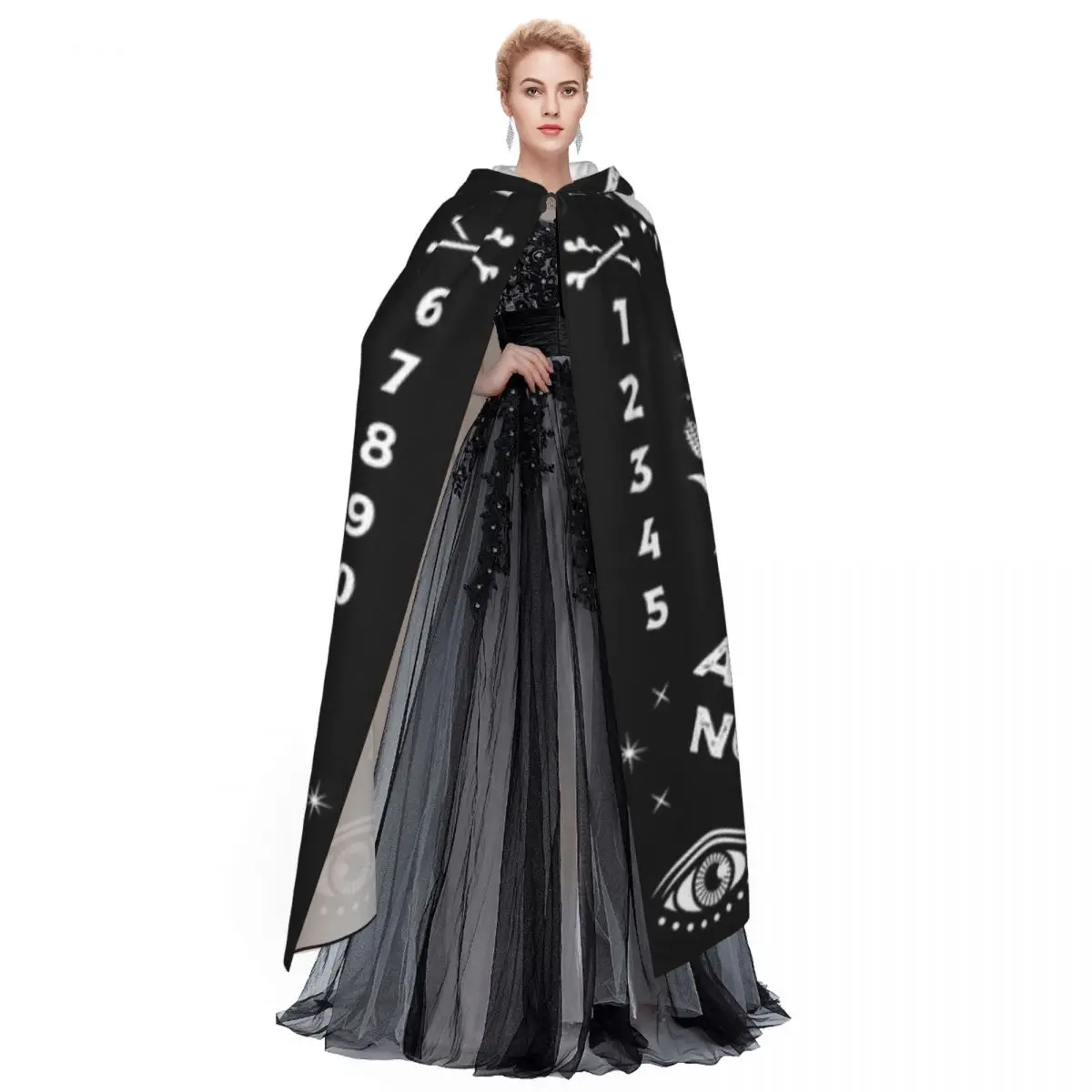 Adult Vampire Cape Hooded Robe Board With Witches Dancing Halloween Cloak Full Length Cosplay