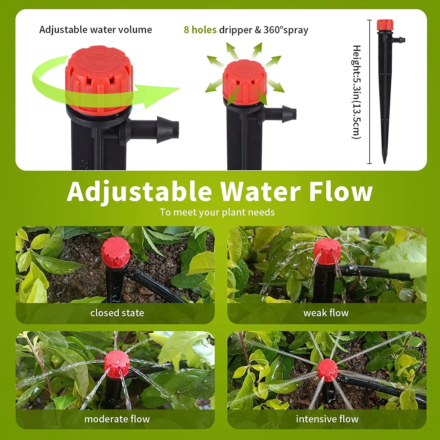 30PCS Garden 13cm Stake Drip Irrigation Sprinkler Emitters for 4 7mm Hose Bonsai Plants Watering 360 Degree Adjustable Dripper