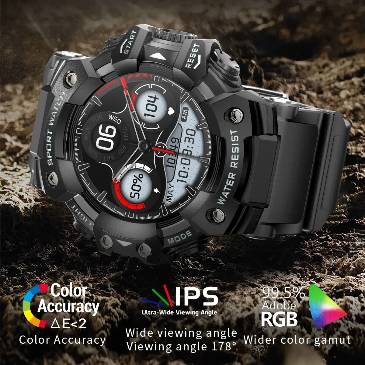 Men's Outdoor Sports Smart Watch Waterproof Bluetooth Call Compass Sleep Health Monitor Message Push Flashlight