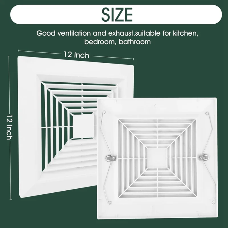 ABRS-12 X 12 In Bathroom Exhaust Fan Cover Diverter Ventilation Hood For Square Ceiling Or Wall-Mount Exhaust Fan