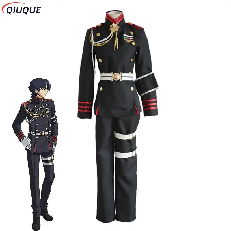 Ichinose Guren Cosplay Seraph of the end Cosplay Costume Wig Anime Owari no Seraph Military Uniforms Men Black Suit Outfits